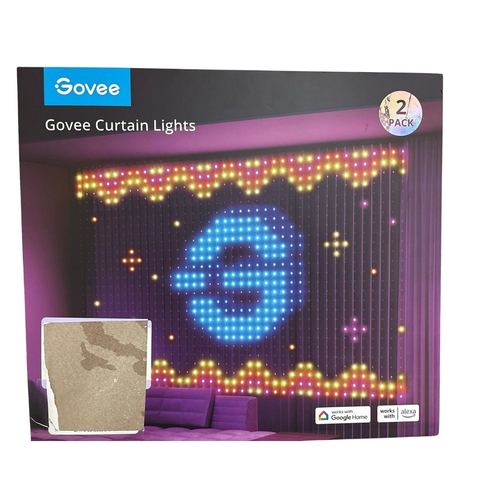 Govee Curtain Lights 2 Pack RGBIC Smart LED Pattern IP65 Waterproof H70B1‎ NEW